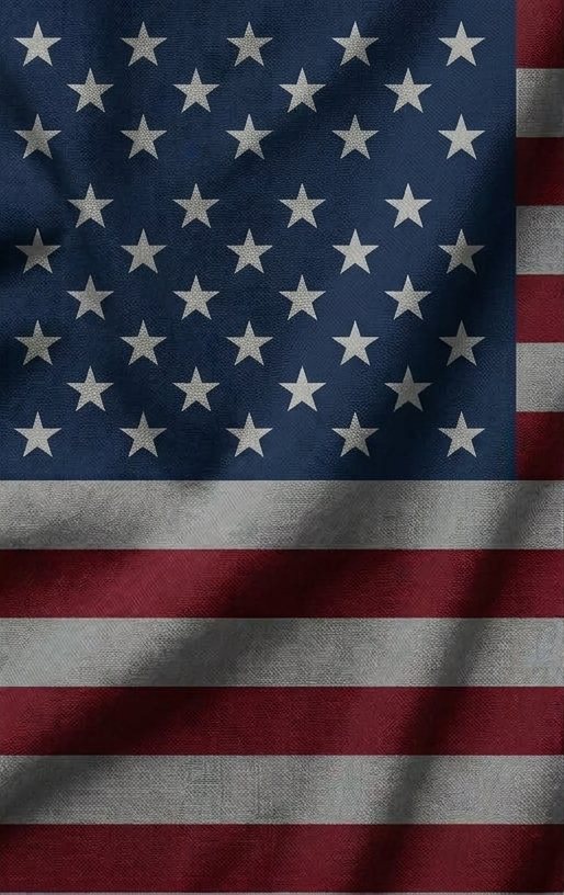 An American flag in gentle folds, with its stars and stripes in soft light